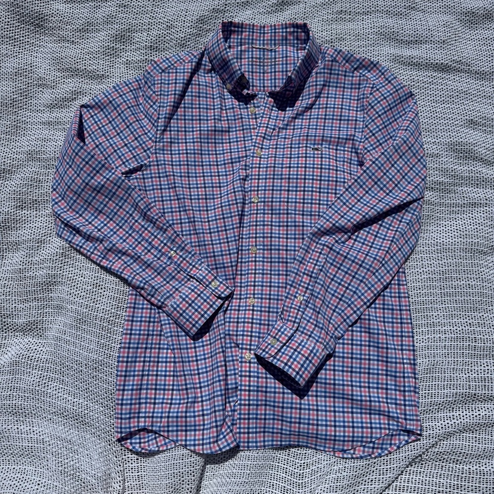 Vineyard Vines Blue and Red Plaid Men's Shirt